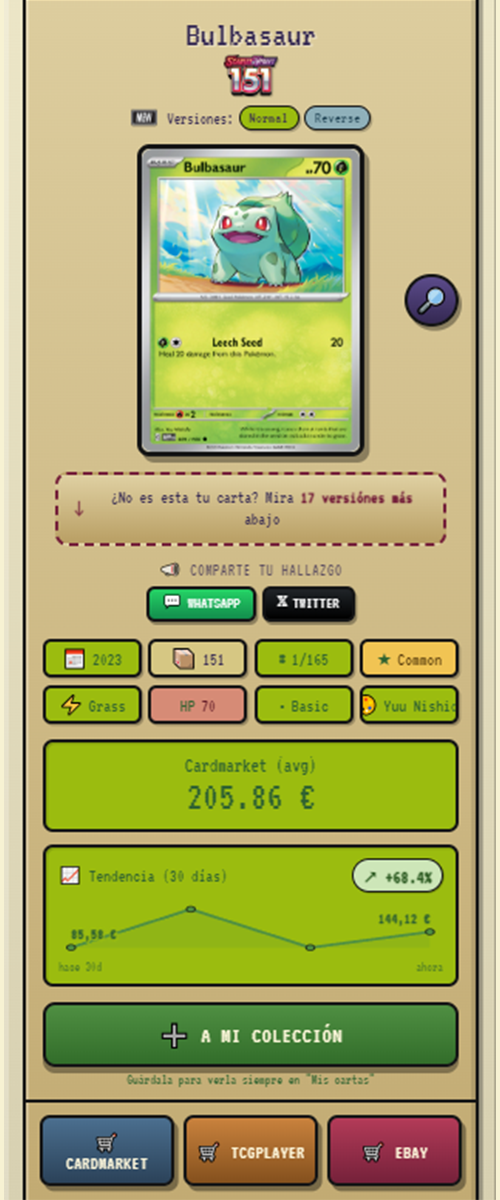 Resultado: carta identificada con su precio